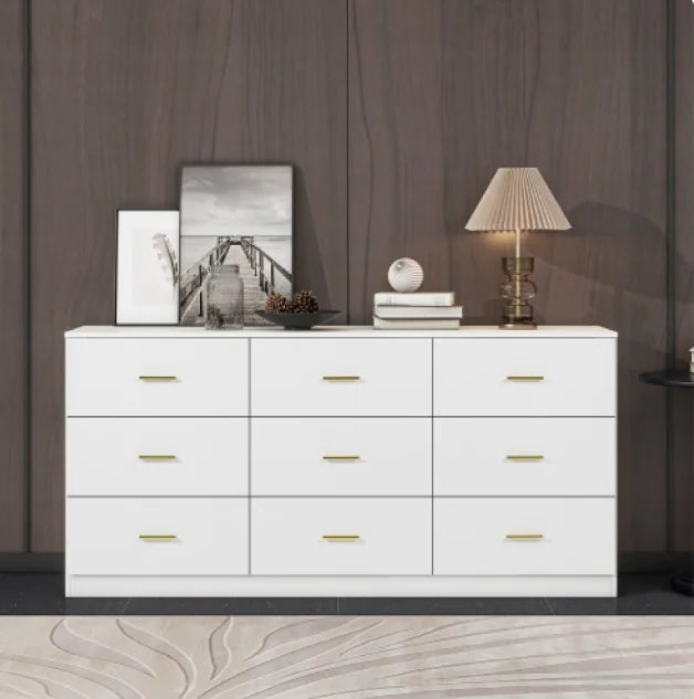 Modern 9-Drawer White Dresser