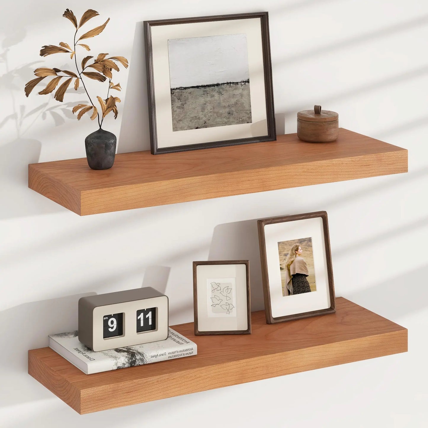 Solid Cherry Wood Floating Wall Shelf