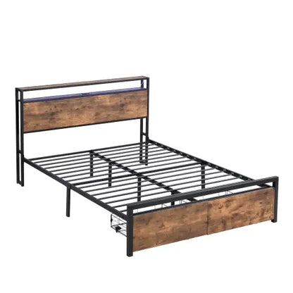 Queen Industrial Storage Bed with LED & Drawers