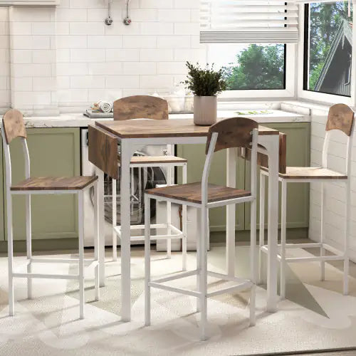 TOPMAX Farmhouse 5-Piece Drop Leaf Counter-Height Dining Set