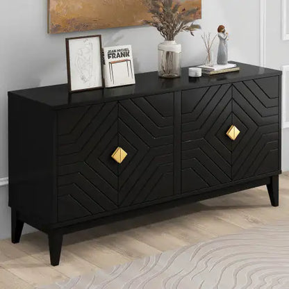 60" Modern Black 4-Door Sideboard Cabinet