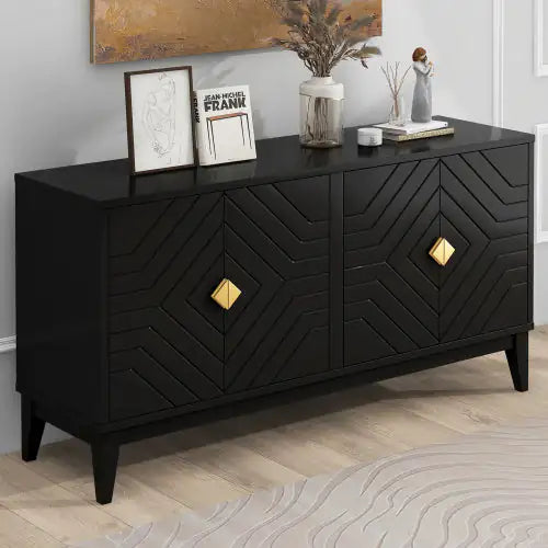 60" Modern Black 4-Door Sideboard Cabinet