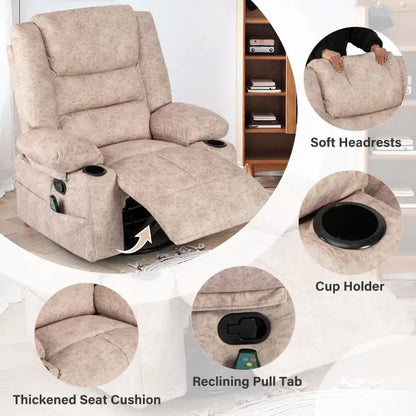 Beige Swivel Recliner Chair with Massage &amp; Heat