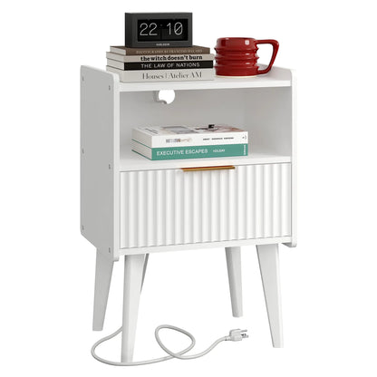 Modern Fluted Nightstand with Charging Station