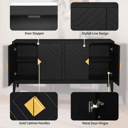 60" Modern Black 4-Door Sideboard Cabinet