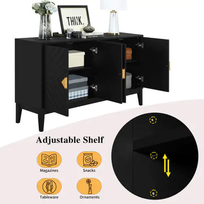 60" Modern Black 4-Door Sideboard Cabinet