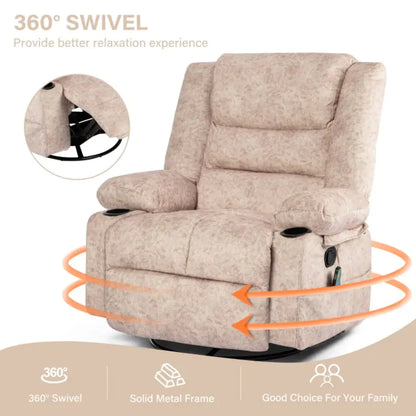 Beige Swivel Recliner Chair with Massage &amp; Heat