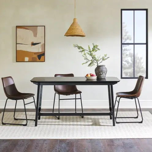 Mid-Century Modern Dining Table With Trestle Base, Black Ash Veneer