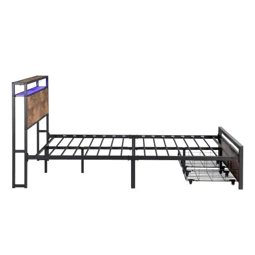 Queen Industrial Storage Bed with LED & Drawers