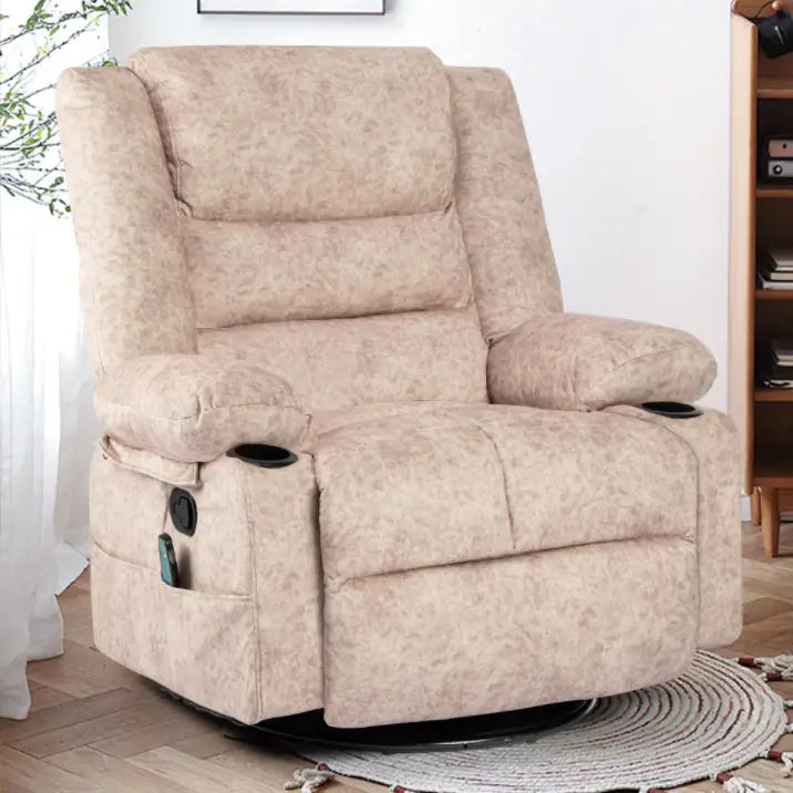 Beige Swivel Recliner Chair with Massage &amp; Heat
