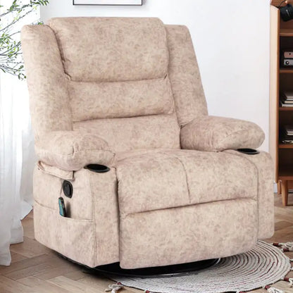 Beige Swivel Recliner Chair with Massage &amp; Heat