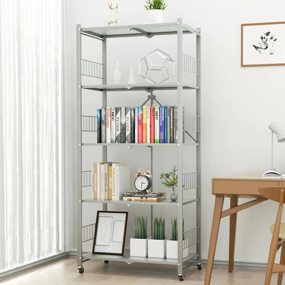 MOLYHOM 3-Tier Foldable Metal Storage Rack with Wheels