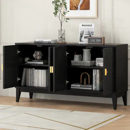 60" Modern Black 4-Door Sideboard Cabinet