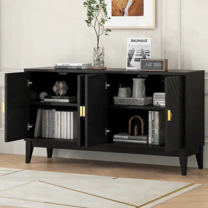 60" Modern Black 4-Door Sideboard Cabinet