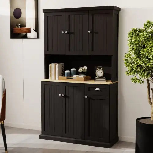 71" Modern Black Kitchen Pantry Cabinet