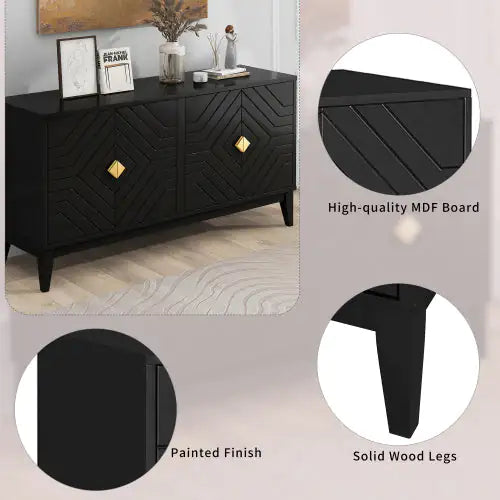 60" Modern Black 4-Door Sideboard Cabinet