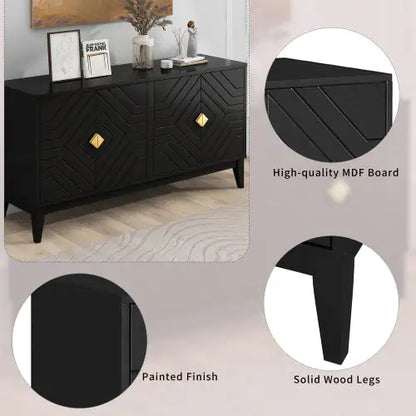 60" Modern Black 4-Door Sideboard Cabinet