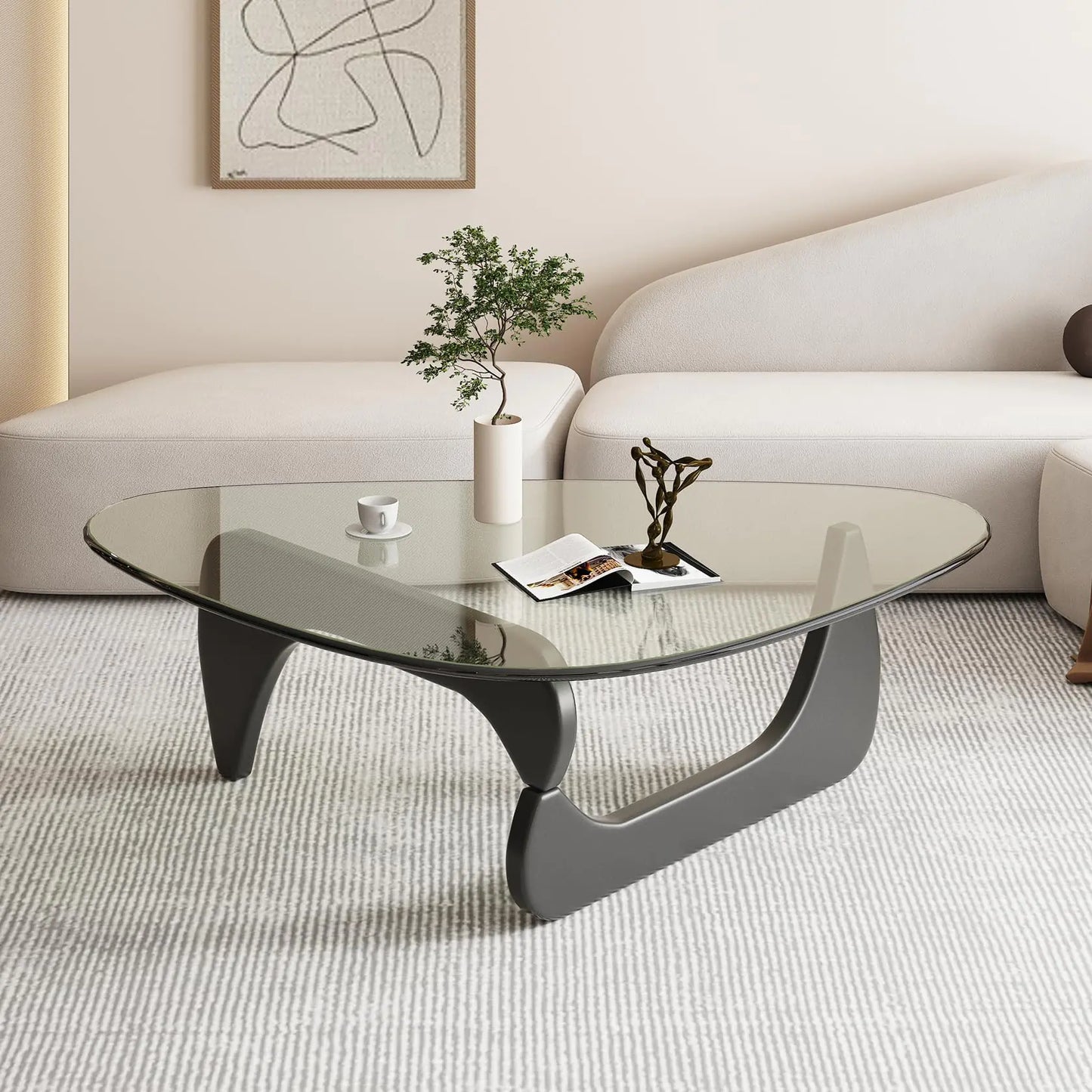 Modern Triangular Tempered Glass Coffee Table (Mid-Century Design)