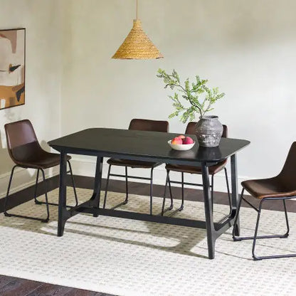 Mid-Century Modern Dining Table With Trestle Base, Black Ash Veneer