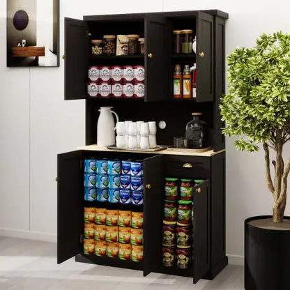 71" Modern Black Kitchen Pantry Cabinet