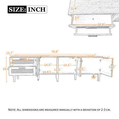 Modern Rattan TV Stand with LED Lights (Fits TVs up to 80")
